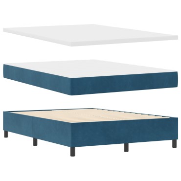 vidaXL Κρεβάτι με Στρώμα & Πάγκο Σκούρο Μπλε 140x200 εκ. Βελούδο