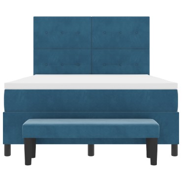 vidaXL Κρεβάτι με Στρώμα & Πάγκο Σκούρο Μπλε 140x200 εκ. Βελούδο