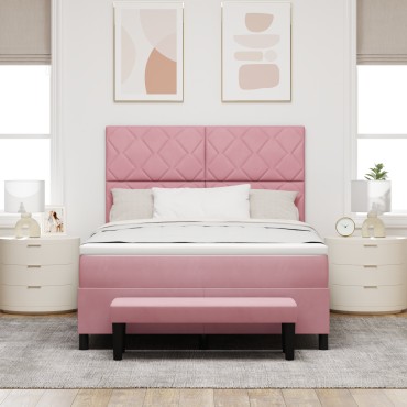 vidaXL Κρεβάτι με Ελατήριο και Στρώμα Ροζ 140x200 cm Βελουτέ