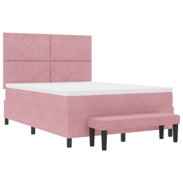 vidaXL Κρεβάτι με Ελατήριο και Στρώμα Ροζ 140x200 cm Βελουτέ