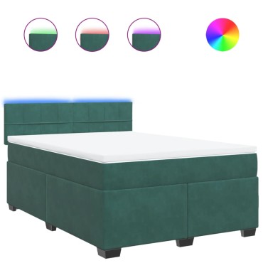vidaXL Κρεβάτι Boxspring με Στρώμα Σκούρο Πράσινο 140x200εκ. Βελούδινο