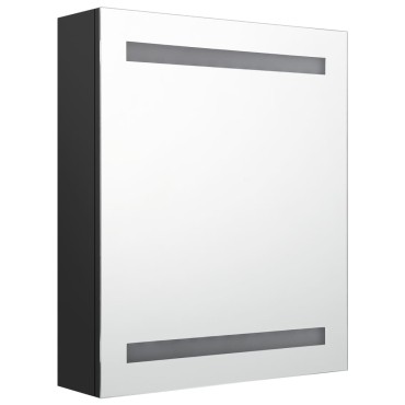 vidaXL Καθρέφτης Μπάνιου με Ντουλάπι / LED Μαύρο 50x14x60cm 1 τεμ.