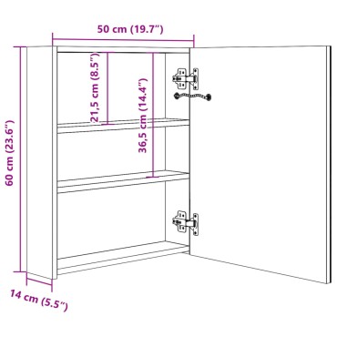 vidaXL Καθρέφτης Μπάνιου με Ντουλάπι / LED Μαύρο 50x14x60cm 1 τεμ.