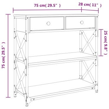 vidaXL Τραπέζι Κονσόλα Καπνιστή Δρυς 75x28x75cm Επεξεργ. Ξύλο 1 τεμ.