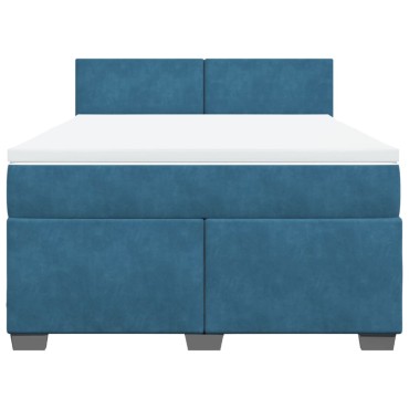 vidaXL Κρεβάτι Boxspring με Στρώμα Σκούρο Μπλε 140x200 εκ. Βελούδινο