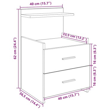 vidaXL Κομοδίνα 2 τεμ. με 2 Συρτάρια Λευκά 40x36,5x62cm