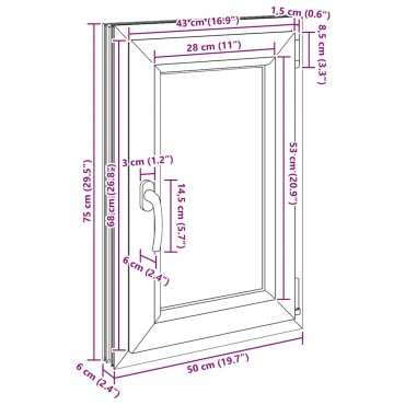 vidaXL Παράθυρο Υπογείου "RISOR" 50x75 εκ. Ανακλινόμενο & Περιστρεφόμενο DIN Αριστερά Λευκό