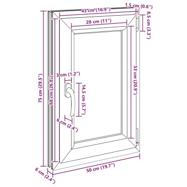 vidaXL Παράθυρο Υπογείου "RISOR" 50x75 εκ. Ανακλινόμενο & Περιστρεφόμενο DIN Δεξιό Λευκό