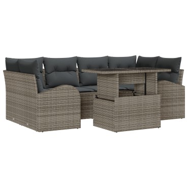 vidaXL Σετ Καναπέ Κήπου 7 τεμ. Γκρι Πολυ Ρατάν 234x124x85cm  Γωνιακός