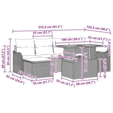 vidaXL Σετ 7 Τεμαχίων Καναπέ Κήπου με Μαξιλάρια Μπεζ Πολυ Ρατάν