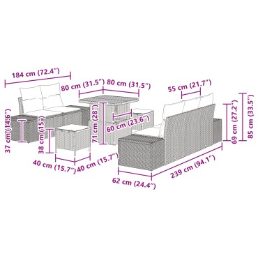 vidaXL Σετ 8 κομματιών Καναπέ Κήπου με Μαξιλάρια Μπεζ Πολυ Ρατάν Ακακία
