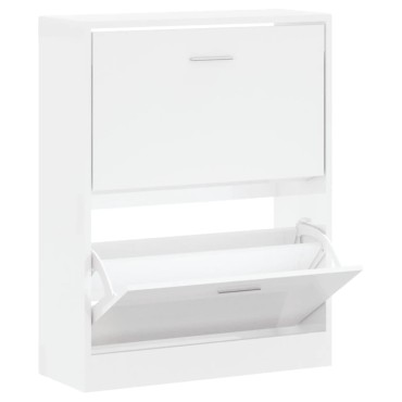 vidaXL Παπουτσοθήκη Γυαλιστερό Λευκό 63x24x81cm Επεξεργασμένο Ξύλο