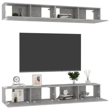 vidaXL Έπιπλα Τηλεόρασης 4 τεμ. Γκρι Σκυρ. 100x30x30cm από Επεξ. Ξύλο