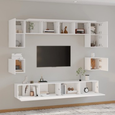 vidaXL Σετ Επίπλου Τηλεόρασης 8 Τεμαχίων Λευκό από Επεξεργασμένο Ξύλο