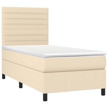 vidaXL Κρεβάτι Boxspring με Στρώμα Κρεμ 90x190 εκ.Υφασμάτινο