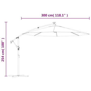 vidaXL Ομπρέλα Κρεμαστή με LED Χρώμα Άμμου 300 εκ. Μεταλλικός Ιστός