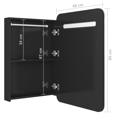 vidaXL Καθρέφτης Μπάνιου με Ντουλάπι & LED Λαμπερό Μαύρο 60x11x80cm 1 τεμ.