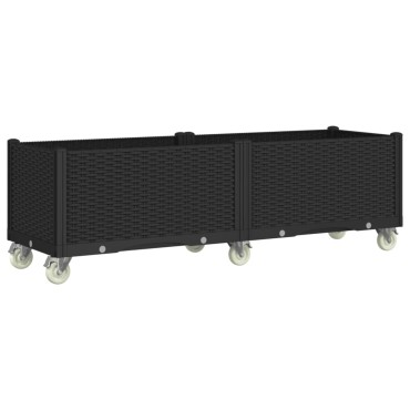 vidaXL Ζαρντινιέρα Κήπου με Ροδάκια Μαύρο 160x50x54 εκ. Πολυπροπυλένιο