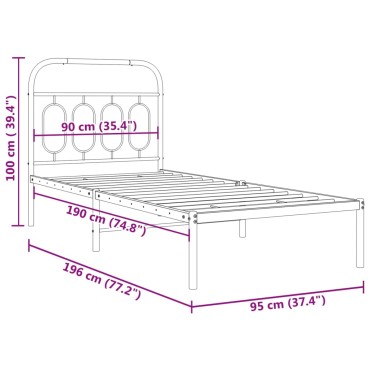 vidaXL Πλαίσιο Κρεβατιού με Κεφαλάρι Μαύρο 90 x 190 εκ. Μεταλλικό