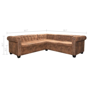 vidaXL Γωνιακός Καναπές Chesterfield 5 Θέσεων Καφέ από Συνθετικό Δέρμα 205x205x73cm
