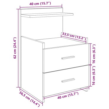 vidaXL Κομοδίνα 2 τεμ. με 2 Συρτάρια, Χρώμα Sonoma Δρυς 40x36,5x62cm