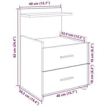 vidaXL Κομοδίνα 2 τεμ. με 2 Συρτάρια Μαύρα 40x36,5x62cm