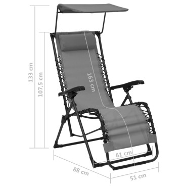 vidaXL Σεζλόνγκ Πτυσσόμενη Γκρι από Textilene 61x88x107,5cm 1 τεμ.