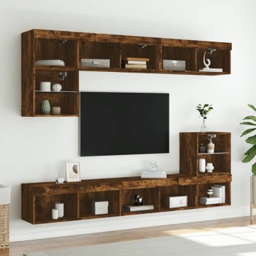 vidaXL Έπιπλα Τηλεόρασης με LED 2 τεμ. Καπνιστή Δρυς 80x30x30cm