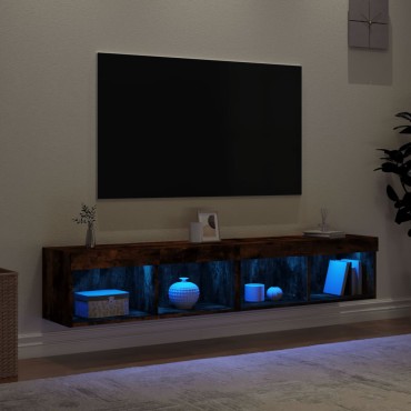 vidaXL Έπιπλα Τηλεόρασης με LED 2 τεμ. Καπνιστή Δρυς 80x30x30cm