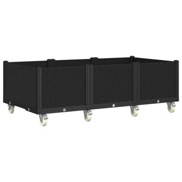 vidaXL Ζαρντινιέρα Κήπου με Ροδάκια Μαύρο 150x80x54εκ. Πολυπροπυλένιο