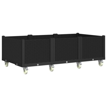vidaXL Ζαρντινιέρα Κήπου με Ροδάκια Μαύρο 150x80x54εκ. Πολυπροπυλένιο