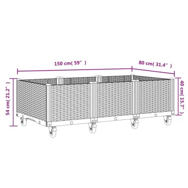 vidaXL Ζαρντινιέρα Κήπου με Ροδάκια Μαύρο 150x80x54εκ. Πολυπροπυλένιο