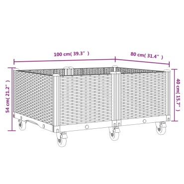 vidaXL Ζαρντινιέρα Κήπου με Ροδάκια Καφέ 100x80x54εκ. Πολυπροπυλένιο
