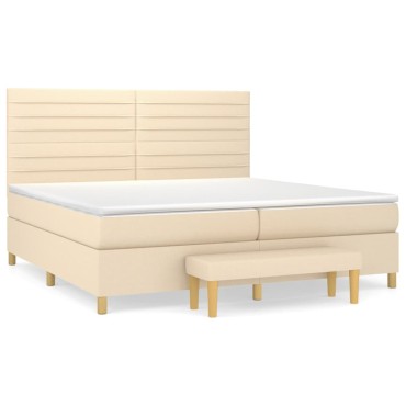 vidaXL Κρεβάτι Boxspring με Στρώμα Κρεμ 200x200 εκ. Υφασμάτινο