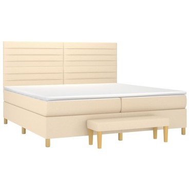 vidaXL Κρεβάτι Boxspring με Στρώμα Κρεμ 200x200 εκ. Υφασμάτινο