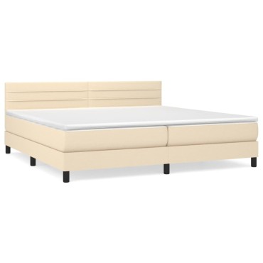 vidaXL Κρεβάτι Boxspring με Στρώμα Κρεμ 200x200 εκ. Υφασμάτινο