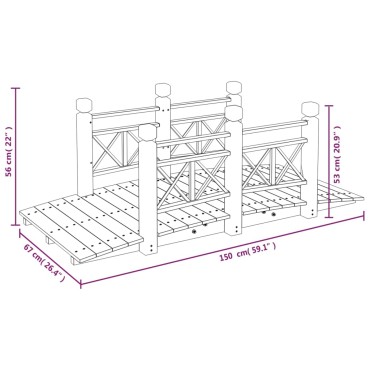 vidaXL Γέφυρα Κήπου με Κάγκελα 150x67x56 εκ. Μασίφ Ξύλο Ερυθρελάτης