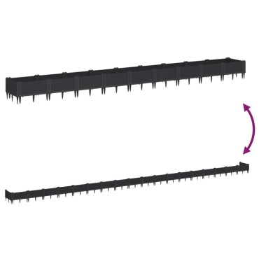 vidaXL Ζαρντινιέρα με Πασσάλους Μαύρη 362,5x42,5x28,5εκ Πολυπροπυλένιο