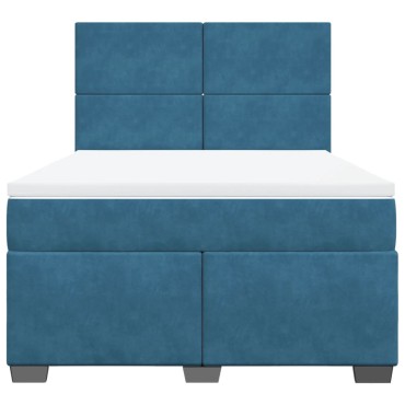 vidaXL Κρεβάτι Boxspring με Στρώμα Μπλε 140x200 εκ. Βελούδινο