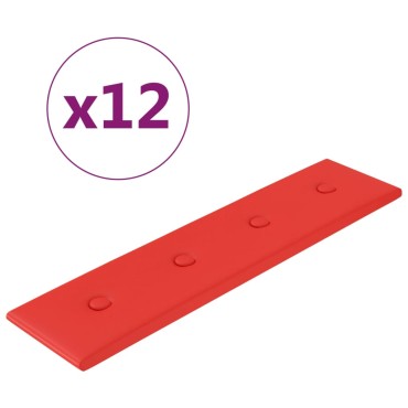 vidaXL Πάνελ Τοίχου 12 τεμ. Κόκκινα 60x15 εκ. 1,08 μ² Συνθ. Δέρμα