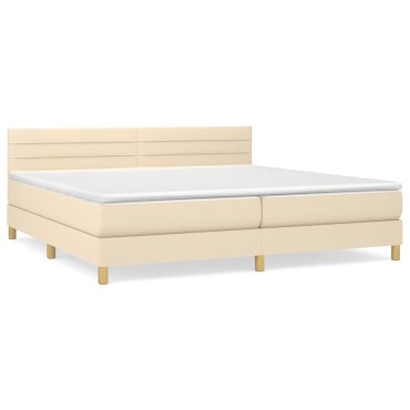 vidaXL Κρεβάτι Boxspring με Στρώμα Κρεμ 200x200 εκ. Υφασμάτινο