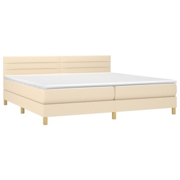 vidaXL Κρεβάτι Boxspring με Στρώμα Κρεμ 200x200 εκ. Υφασμάτινο