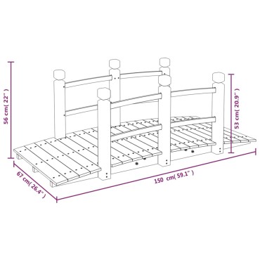vidaXL Γέφυρα Κήπου με Κάγκελα 150x67x56 εκ. Μασίφ Ξύλο Ερυθρελάτης