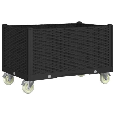 vidaXL Ζαρντινιέρα Κήπου με Ροδάκια Μαύρο 80x50x54 εκ. Πολυπροπυλένιο