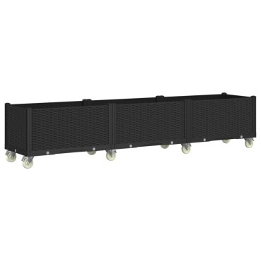 vidaXL Ζαρντινιέρα Κήπου με Ροδάκια Μαύρο 240x50x54 εκ. Πολυπροπυλένιο