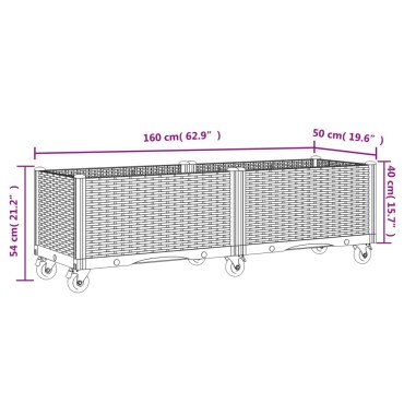 vidaXL Ζαρντινιέρα Κήπου με Ροδάκια Αν.Γκρι 160x50x54εκ Πολυπροπυλένιο
