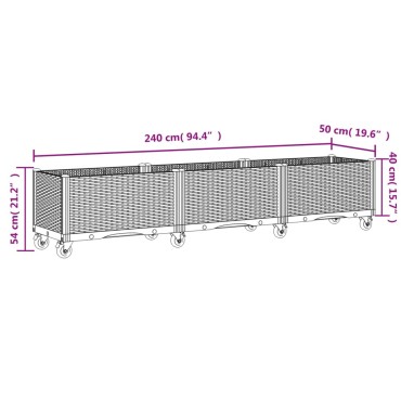vidaXL Ζαρντινιέρα Κήπου με Ροδάκια Καφέ 240x50x54 εκ. Πολυπροπυλένιο