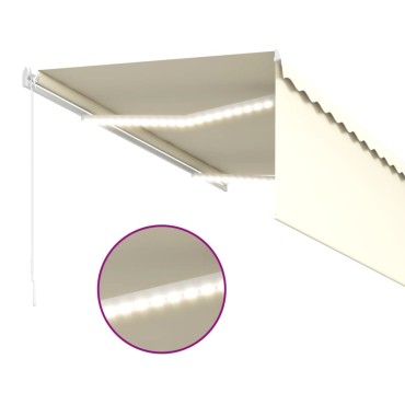 vidaXL Τέντα Συρόμενη Χειροκίνητη με Σκίαστρο & LED Κρεμ 3 x 2,5 μ.