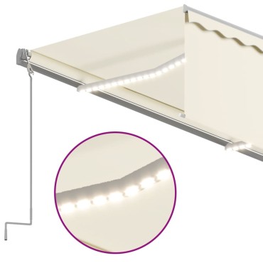 vidaXL Τέντα Αυτόματη με Σκίαστρο/LED/Αισθ. Ανέμου Κρεμ 3 x 2,5 μ.