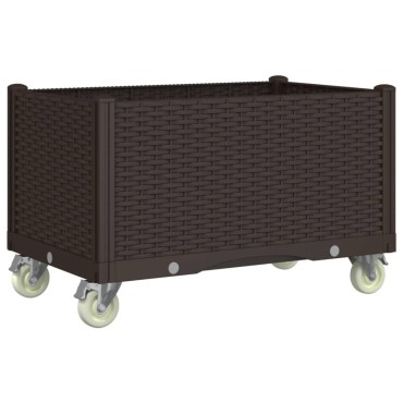 vidaXL Ζαρντινιέρα Κήπου με Ροδάκια Καφέ 80x50x54 εκ. Πολυπροπυλένιο